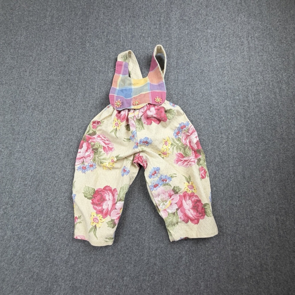 Vintage Baby Lulu Girls 24M Floral Romper Removable Overall Top Made in USA